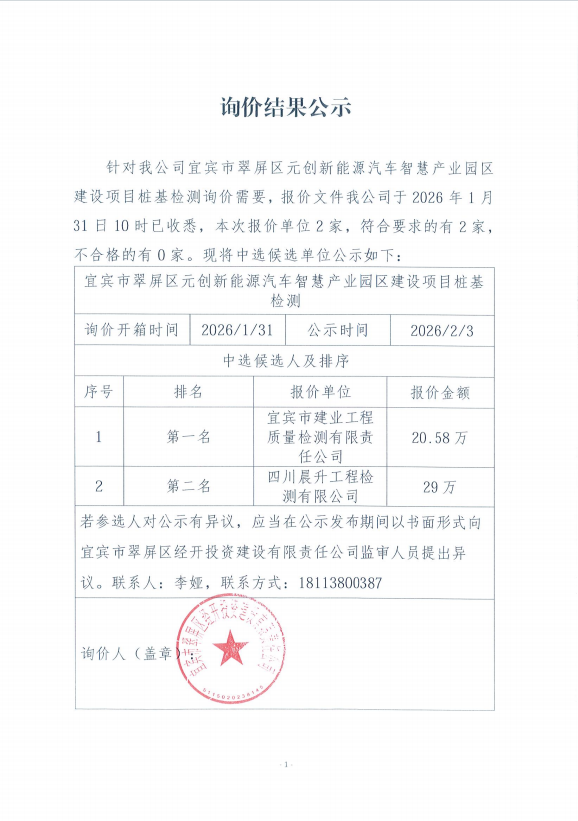 詢價(jià)結(jié)果公示